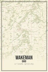 Obraz premium Retro US city map of Wakeman, Ohio. Vintage street map.