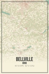 Retro US city map of Bellville, Ohio. Vintage street map.