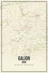 Retro US city map of Galion, Ohio. Vintage street map.