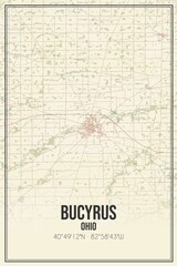 Retro US city map of Bucyrus, Ohio. Vintage street map.