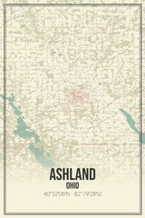 Retro US city map of Ashland, Ohio. Vintage street map.