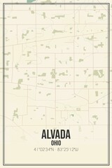 Retro US city map of Alvada, Ohio. Vintage street map.