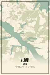 Retro US city map of Zoar, Ohio. Vintage street map.