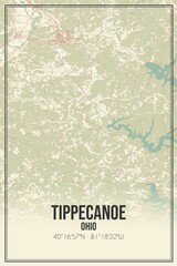Retro US city map of Tippecanoe, Ohio. Vintage street map.