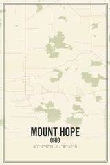 Retro US city map of Mount Hope, Ohio. Vintage street map.