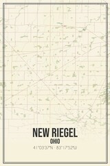 Retro US city map of New Riegel, Ohio. Vintage street map.