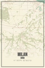 Retro US city map of Milan, Ohio. Vintage street map.