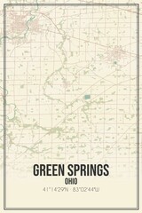 Retro US city map of Green Springs, Ohio. Vintage street map.