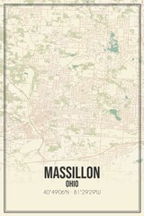 Retro US city map of Massillon, Ohio. Vintage street map.