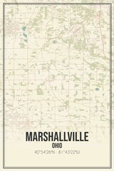 Retro US city map of Marshallville, Ohio. Vintage street map.