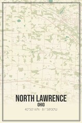 Retro US city map of North Lawrence, Ohio. Vintage street map.