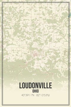 Retro US city map of Loudonville, Ohio. Vintage street map.