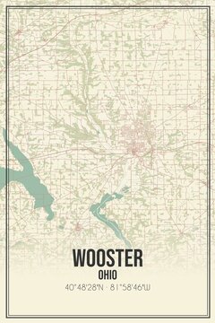Retro US city map of Wooster, Ohio. Vintage street map.