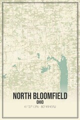Retro US city map of North Bloomfield, Ohio. Vintage street map.