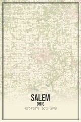 Retro US city map of Salem, Ohio. Vintage street map.