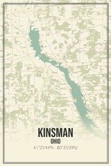 Retro US city map of Kinsman, Ohio. Vintage street map.