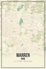 Retro US city map of Warren, Ohio. Vintage street map.