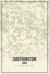 Retro US city map of Southington, Ohio. Vintage street map.