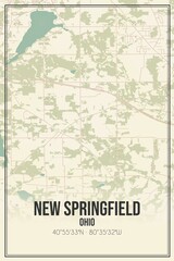 Retro US city map of New Springfield, Ohio. Vintage street map.
