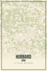 Retro US city map of Hubbard, Ohio. Vintage street map.