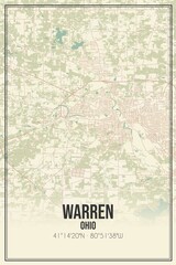Retro US city map of Warren, Ohio. Vintage street map.