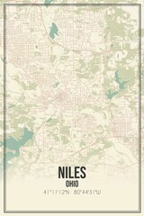Retro US city map of Niles, Ohio. Vintage street map.