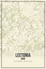 Retro US city map of Leetonia, Ohio. Vintage street map.