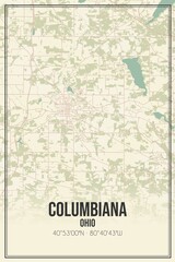 Retro US city map of Columbiana, Ohio. Vintage street map.