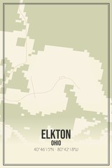 Retro US city map of Elkton, Ohio. Vintage street map.