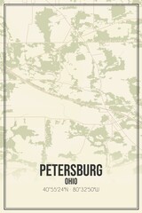Retro US city map of Petersburg, Ohio. Vintage street map.