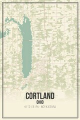 Retro US city map of Cortland, Ohio. Vintage street map.