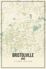 Retro US city map of Bristolville, Ohio. Vintage street map.
