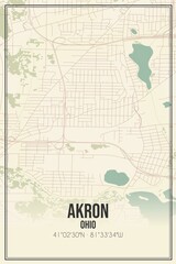 Retro US city map of Akron, Ohio. Vintage street map.