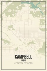 Retro US city map of Campbell, Ohio. Vintage street map.