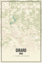 Retro US city map of Girard, Ohio. Vintage street map.