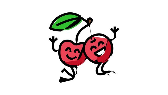 cherry fruit character color icon animation