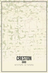 Retro US city map of Creston, Ohio. Vintage street map. © Rezona