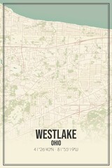 Retro US city map of Westlake, Ohio. Vintage street map.