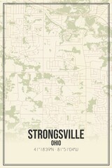 Retro US city map of Strongsville, Ohio. Vintage street map.