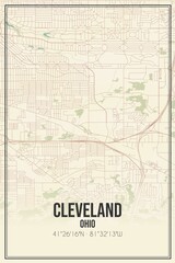 Retro US city map of Cleveland, Ohio. Vintage street map.