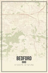 Retro US city map of Bedford, Ohio. Vintage street map.
