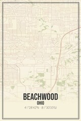 Retro US city map of Beachwood, Ohio. Vintage street map.