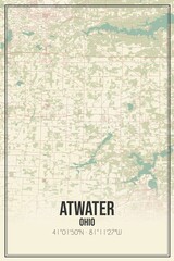 Retro US city map of Atwater, Ohio. Vintage street map.