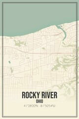 Retro US city map of Rocky River, Ohio. Vintage street map.