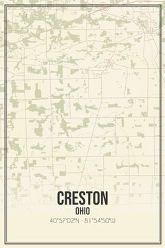Retro US city map of Creston, Ohio. Vintage street map.