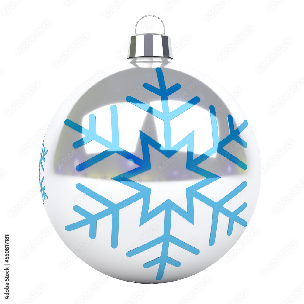 Wall mural isolated glossy christmas bauble with transparency. 3d rendering white shiny ball ornament with blue