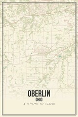 Retro US city map of Oberlin, Ohio. Vintage street map.
