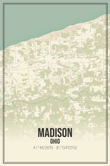 Retro US city map of Madison, Ohio. Vintage street map.