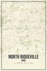 Retro US city map of North Ridgeville, Ohio. Vintage street map.