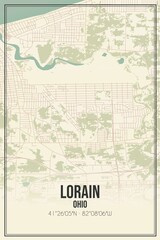 Retro US city map of Lorain, Ohio. Vintage street map.